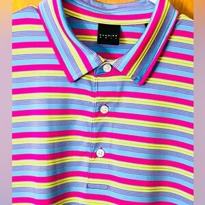 Dunning Golf Men’s Golf Polo Size L Polyester Blend Striped Short Sleeve